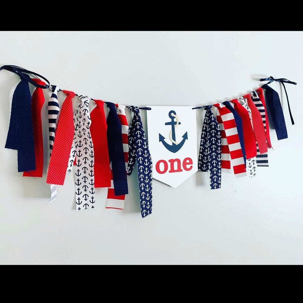 Nautical first birthday high chair banner